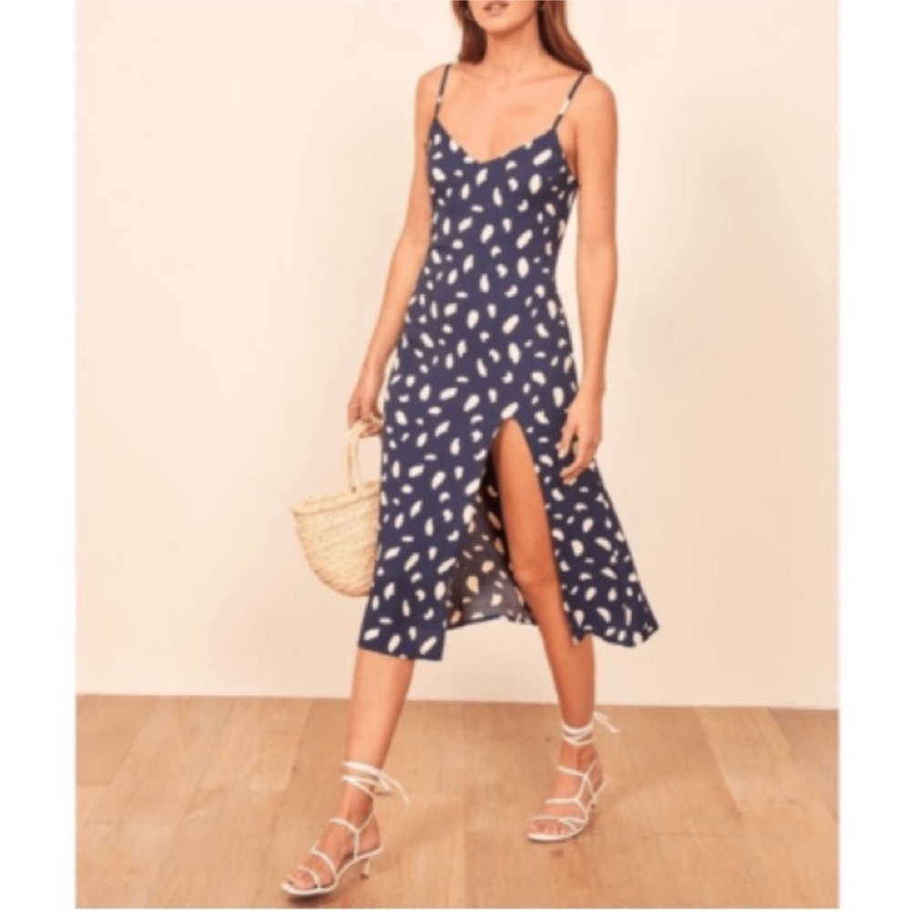 Reformation Crimini Slip Dress Size 8
Blue White Midi Slit Sexy